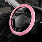 Steering Wheel Cover - Flat Bottom Wheel Cover Made with PVC Leather and Leopard Fabric - Universal Fit for 15-Inch D-Shaped Automotive Steering Wheels (All Pink)
