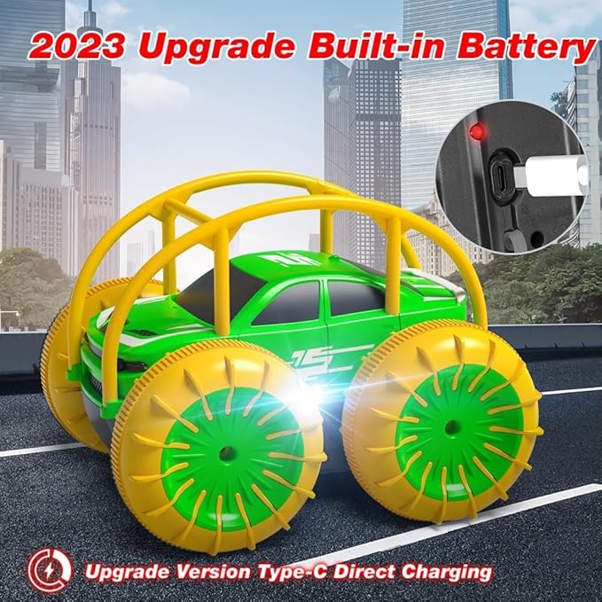 Amphibious Remote Control Car,Rechargeable RC Cars Toy 360° Flips Rotation Stunt Crawler 15KM/H 4WD All Terrain Outdoor Indoor Toy for Kids Boys Girls 3-12