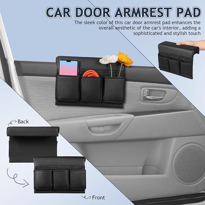 Car Armrest Cover Height Pad Auto Armrest Cushion with Pocket Car Door Pad for Window Sill Universal Extender Side Door Elbow Rest Organizer for SUV Truck Sedan