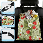Strawberries and Leaves Car Trash Bag - Waterproof Car Trash Bag Hanging Leakproof Car Garbage Bag - Washable Reusable Trash Bag For Car Interior Hanging Organizer Storage Vehicle Travelling Camping