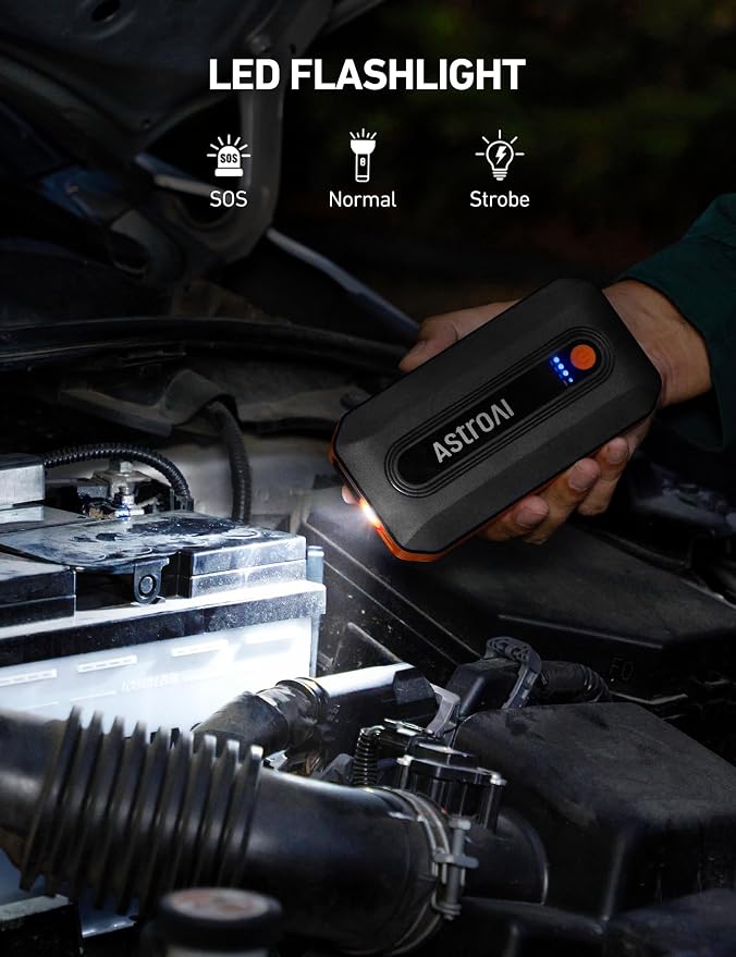 B8 3000A Car Battery Jump Starter, 12V Jump Starter Battery Pack (up to 9.0L Gasoline and 7.0L Diesel Engine), Portable Jump Box with 3 Modes Flashlight and Jumper Cable