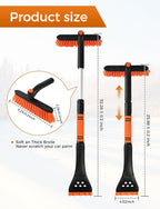 34" Extendable Ice Scrapers for Car Windshield 2-in-1 Snow Brush for Car Snow Scraper for Car Snow Scraper and Drush with Ergonomic Foam Grip for Cars, Trucks, SUVs with 360° Pivoting Brush Head Blue