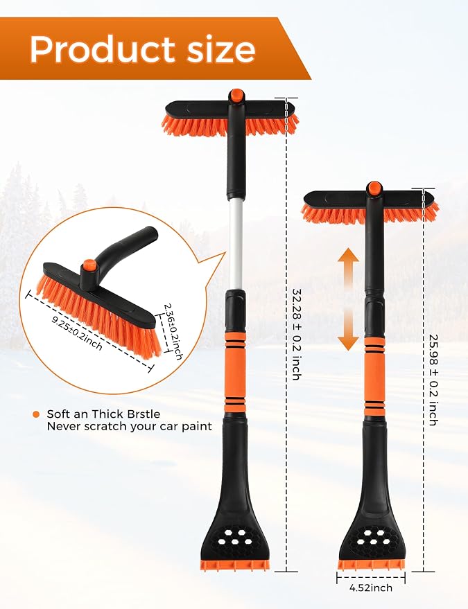 34" Extendable Ice Scrapers for Car Windshield 2-in-1 Snow Brush for Car Snow Scraper for Car Snow Scraper and Drush with Ergonomic Foam Grip for Cars, Trucks, SUVs with 360° Pivoting Brush Head Blue