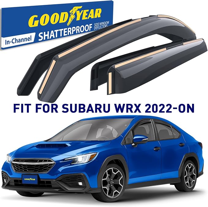 Goodyear Shatterproof in-Channel Window Deflectors for Subaru WRX 2022-2026, Rain Guards, Window Visors for Cars, Vent Deflector, Car Accessories, 4 pcs - GY008099