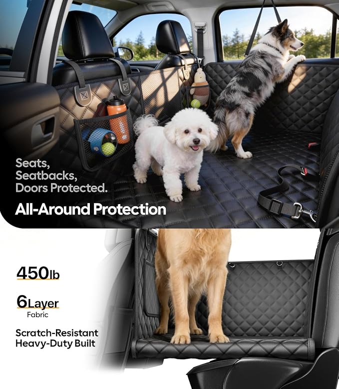 Dog Car Seat Cover for Back Seat, 450lbs Hardbottom Dog Hammock, Waterproof & Anti-Scratch Backseat Protector for 1-4 Large/Medium Dogs, Seat Extender for SUV Medium Truck, Size-L, Black
