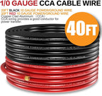 0 Gauge Wire 40FT (20Ft Black+20Ft Red) Copper Clad Aluminum(CCA),0 Gauge Battery Cable Wire,20pcs Lugs Terminal Connectors,20PCS Heat Shrink Tubing for Primary Wiring,Winch Wiring,Inverter Cables