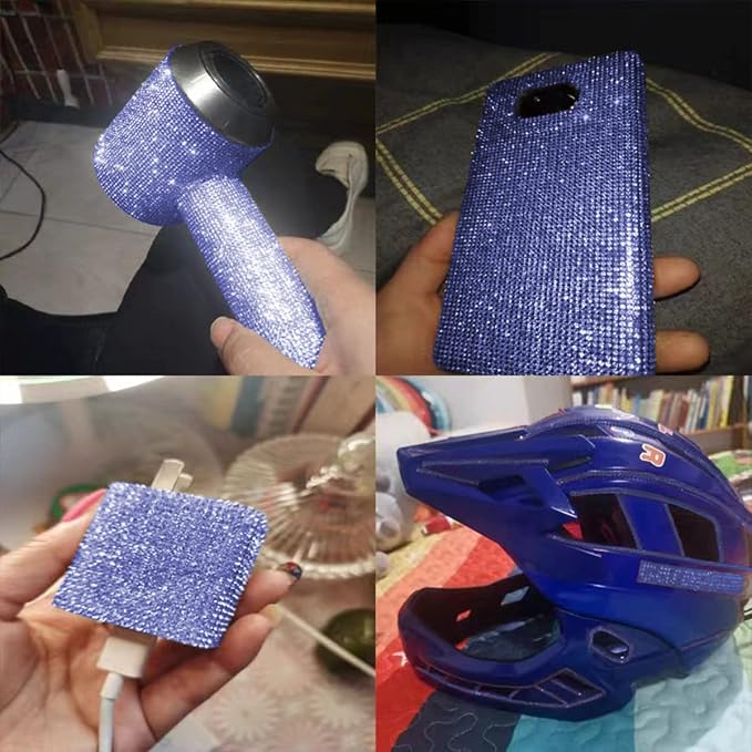 4PCS Bling Car Door Edge Guards Protector, Diamond Auto Side Door Anti-Collision Crash Strip Sticker, Crystals Vehicle Anti-Scratch Bumper Tape, Universal for SUV Truck Pickup (Blue)