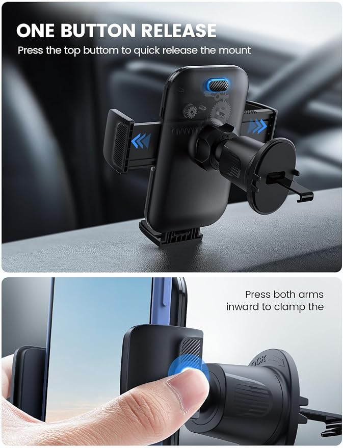 2026 Wider Clamp & Metal Hook Car Phone Holder Vent [Thick Cases Friendly] Phone Holders for Your Car Camera Mounts Automobile Hands Free Cradle Air Vent for iPhone 17 16 15 Pro Max Dark Grey