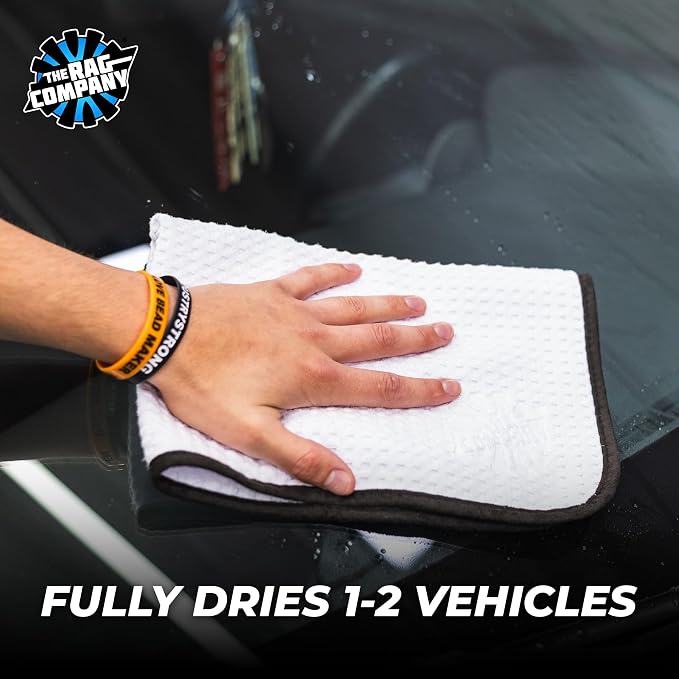 Dry Me A River, Professional Korean 70/30 Blend Microfiber Waffle-Weave Drying & Detailing Towels, Soft Suede Edges, 390 GSM, 16x24 Inches, White, 3-Pack