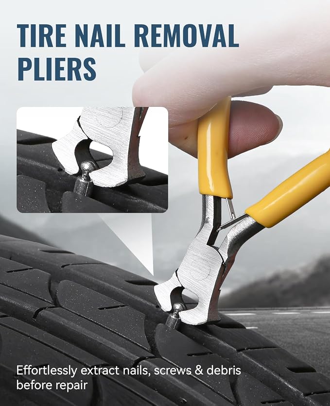 Tire Repair Kit with Tire Plugs Screw Type, Heavy Duty Flat Tire Puncture Repair Nail Kit for Car, Truck, Motorcycle, SUV, ATV, Tractor