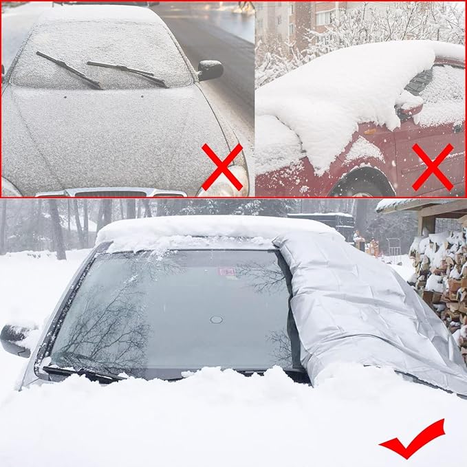 Windshield Cover for Ice and Snow - Universal Windshield Cover Fit for Car, SUV, Truck, 600D Oxford Fabric Winter Frost Protector for Ice & Sleet, Includes 2 Side Mirror Covers, XL Black