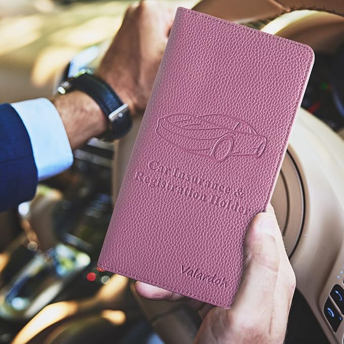 Premium Car Registration and Insurance Card Holder, Car Document Holder for Cards, Driver License & other Essential Documents (Purple)