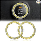 Car Bling Crystal Rhinestone Engine Start Ring Decals, 2 Pack Car Push Start Button Cover/Sticker, Key Ignition Knob Bling Ring, Sparkling Car Interior Accessories for Women (Double Yellow)