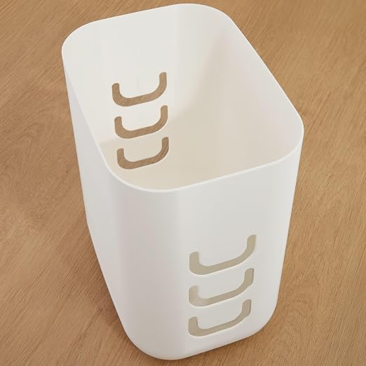 Luup Trash Can (White) - Reuse Grocery Bags - Plastic Garbage Container for Bathroom, Vanity, Laundry Room, Kitchen, Office, Garage - 2.5 Gallon Wastebasket with Hooks to Secure Trash Bags