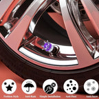 4PCS Crown Bling Tire Stem Valve Caps, Crystal Diamond Car Wheel Tire Valve Caps Universal Copper Core Stem Covers for Cars, SUV, Trucks, Bikes, Motorcycles, Bicycles (Silver & Purple)