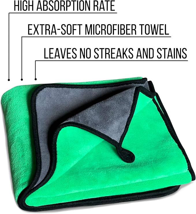 Extra Large Car Drying Towel 40"x24", 800 GSM Car Towel, (Green) | XL Professional Super Absorbent Drying Towels Car Detailing, Premium Microfiber Drying Towels for Cars, Double-Sided