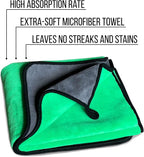 Extra Large Car Drying Towel 40"x24", 800 GSM Car Towel, (Green) | XL Professional Super Absorbent Drying Towels Car Detailing, Premium Microfiber Drying Towels for Cars, Double-Sided