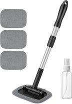 Windshield Cleaner, Microfiber Window Cleaner with 4 Reusable Washable Large Sponge Pads, Extendable 180° Rotating Handle, Fits Cars & SUVs, Includes Spray Bottle, Gray