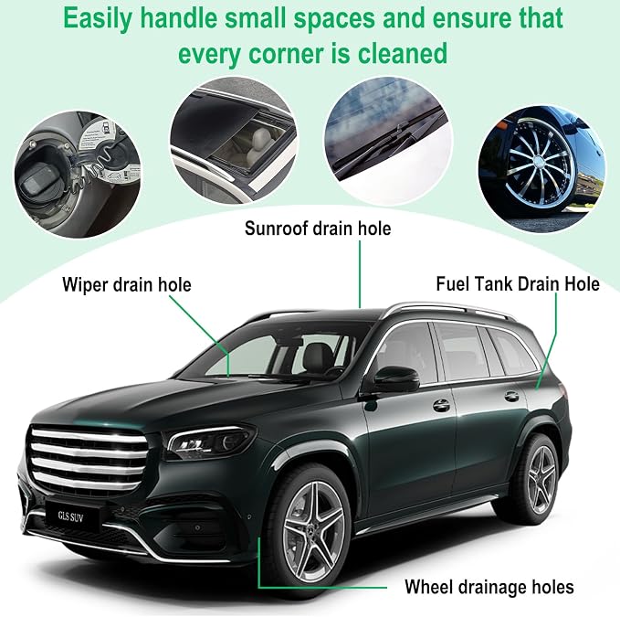 Auto Sunroof Drain Cleaning Tool, 120 Inch Flexible Drain Brush, Sunroof Drain Cleaner with Pipe Cleaning Brush, Injector Hose and Crevice Brush, Cleaning Tool for Drains, Sewers, Windshields