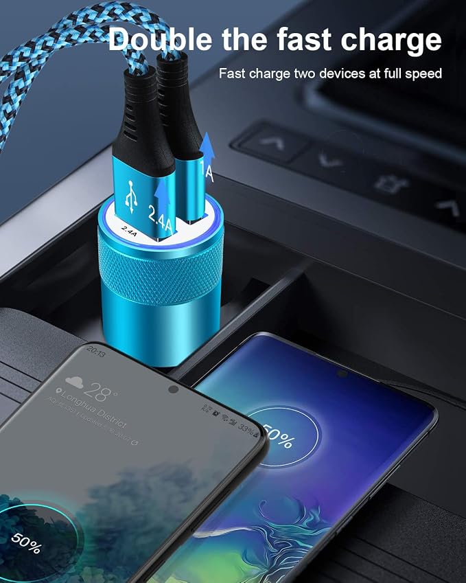 Cigarette Lighter Adapter, USB Car Charger Fast Charging Dual-Port Cargador | Car Phone Charger for iPhone 17e 17 16 15 14 13 12 SE 11Pro Max X XR XS Max Plus, Samsung Galaxy S25 S24 S23 S22 S21 S26 A17