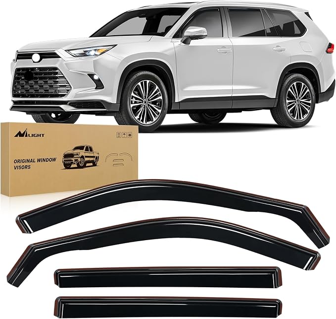 in-Channel Window Rain Guards for Toyota Highlander 2020-2026, Side Window Deflectors Vent Visors, Smoke Tint, Car Window Shade for Rain/Snow, Reduce Wind Noise, Car Wash Safe, 4PCS