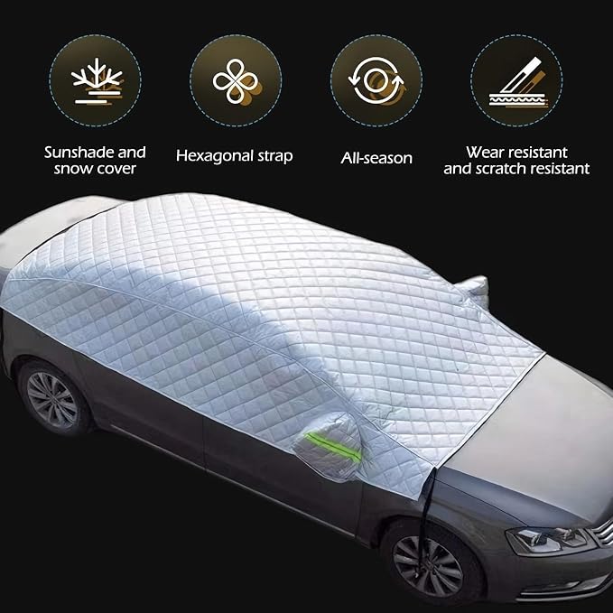 5-Layer Thickened Car Windshield Cover, Snow Ice Frost Guard with Side Window & Mirror Protector, Waterproof PEVA Sunshade, UV Heat & Hail Defense, All-Weather Scratch Resistant Shield for Most Cars