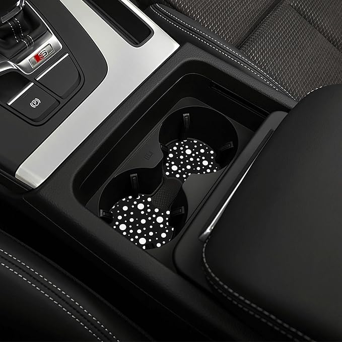 Polka Dot Steering Wheel Cover - Anti-Slip Breathable Universal 14-15-in 2 Car Coasters Black and White Polka Dot Steering Wheel Cover for Men Women