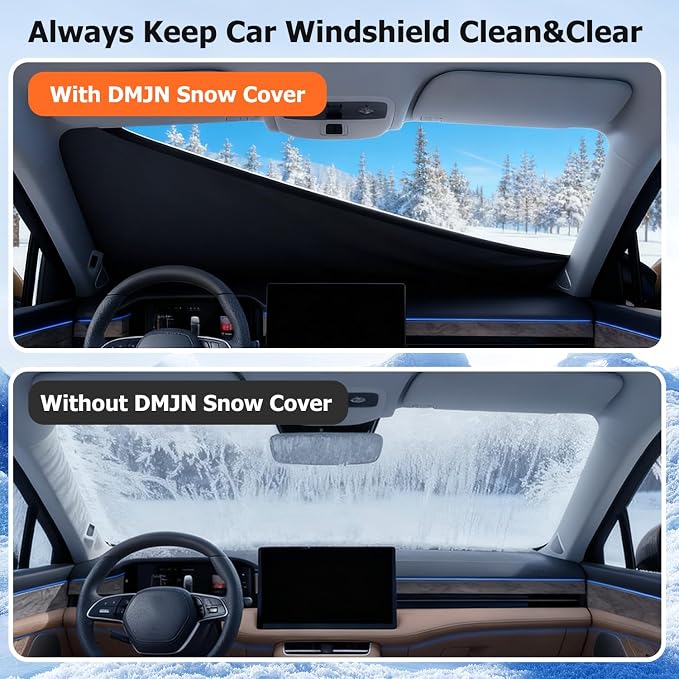 DMJN [2025 Upgraded Windshield Cover for Ice and Snow [Full Coverage Winter Protection]-Heavy Duty Car Snow Cover, Against Snow, Ice, Frost and Water, Suitable for Cars, SUVs, and Trucks-Medium
