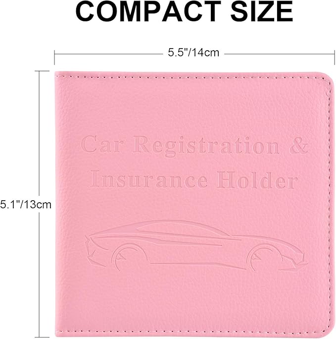 Car Registration and Insurance Holder, Car Accessories Vehicle Glove Box Car Organizer Women Wallet Case for Cards, Essential Document, Driver License by, Pink | for Cards