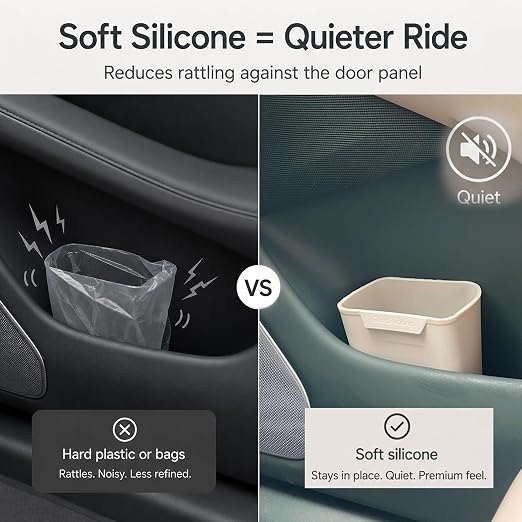 2 Pack Car Trash Can for Door Pocket Reinforced Silicone Auto Garbage Bin with Stay-Open Rim, Waterproof Car Waste Container, Left & Right Door Organizer, Fits Most Standard Door Pockets, White
