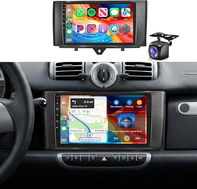 5Ghz WiFi Car Radio Stereo for Mercedes Benz Smart Fortwo 2011-2015, 9" Touch Screen/Android 15/Wireless CarPlay/Android Auto/DSP EQ/GPS Navigation/Bluetooth/FM/RDS/SWC/HD Backup Camera 2+64G