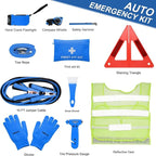 Car Emergency Kit for Teen Boy and Men's Gifts, Blue Emergency Roadside Assistance kit with 10FT Jumper, First Aid Kit, Safety Hammer, Tow Rope, and More Ideal Blue Car Accessories Tool