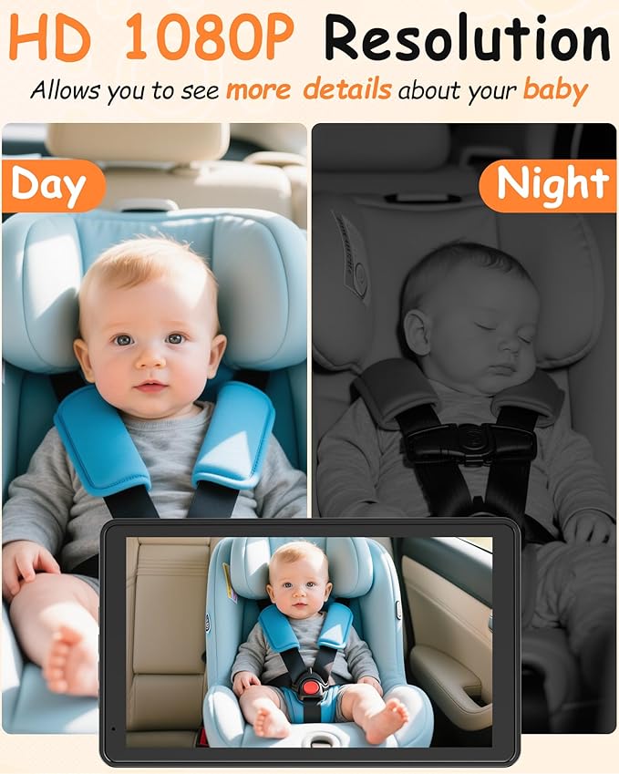 Baby Car Camera 7.2-Inch Monitor: 1080P HD Rear Facing Infant Backseat Camera with Night Vision 360° Rotation Wide Angle USB Plug & Play Anti-Glare Screen for Safe Driving F25