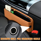 Car Seat Gap Organizer, Premium Leather Auto Seat Storage Box, Vehicle Adjustable Front Seat Gap Filler, Car Seat Side Pocket Organizer for Phones, Glasses, Keys, Money, Cards (Khaki)