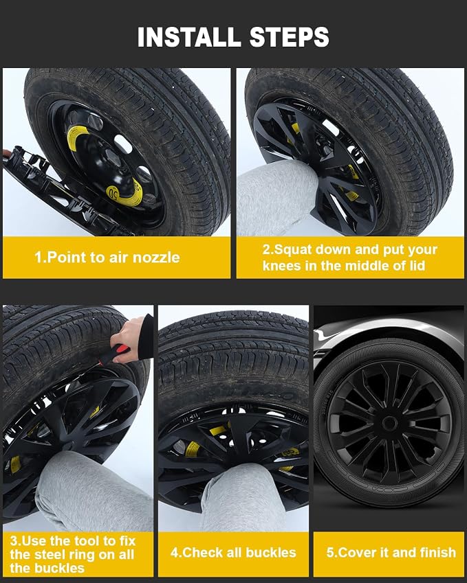 Hubcap Wheel Covers Hub Caps 16 Inch Set of 4 Black Universal Wheel Rim Cover R16 Stylish Car Decor Wheel Covers for Toyota Camry Nissan Mazda (black-10, 16 inch)