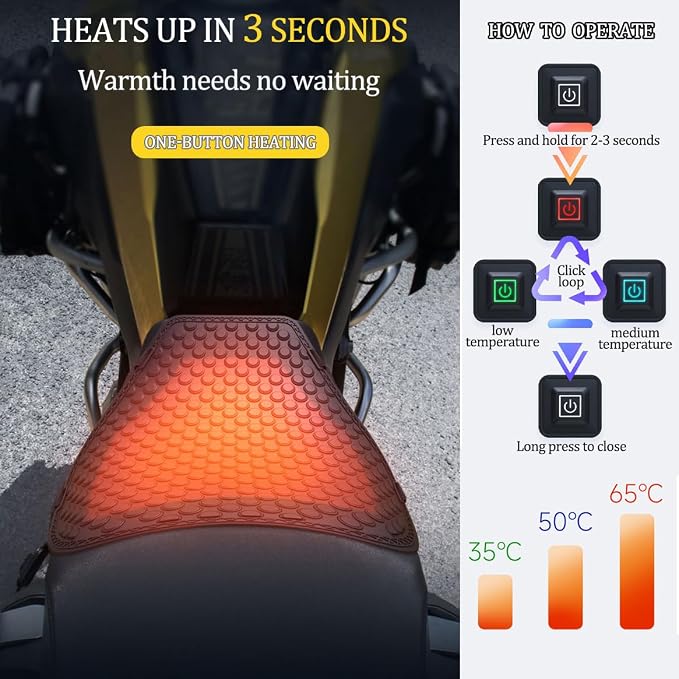 Motorcycle Heated Seat Pad for Harley Davidson Street Glide Special, Heated Seat Cushion with Temperature Control Watertight Non-Slip Cover Motorcycle Heated Gear