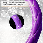 Diamond Soft Leather Steering Wheel Cover with Bling Bling Crystal Rhinestones, Universal 15 inch, Purple