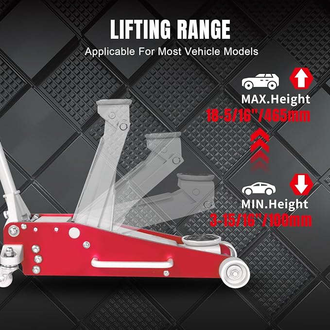 3 Ton Floor Jack,Aluminum and Steel Hydraulic Low Profile Car Jack with Dual Piston Quick Lift Pump,Lightweight Racing Floor Jack for Vehicle,6,000 lb Capacity,Red,TAM830011L