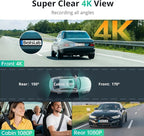 G980H 4K 3-Channel Dash Cam Front Rear Inside, 360° Full Coverage, 3.18" Touch Screen, Free 128GB Card, 24/7 Parking Mode with Sentry & Time-Lapse, Voice Control, 5GHz WiFi, GPS, Night Vision