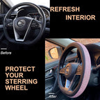 D Shaped Bling Comfy Steering Wheel Cover with Jumbo Crystal Rhinestones, Anti-Slip Diamond Leather, Flat Bottom 14.5-15 Inch (Pink)