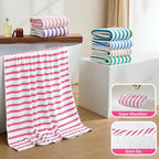 Beach Towels, 4 Pack, 30" x 60", Large Microfiber Bath Towel Set, Cabana Stripe, Absorbent, Quick Dry for Salon, Sauna, Hotel, Travel, Sport, Swimming, Pool, Yoga, Camping, Stripe Pink White