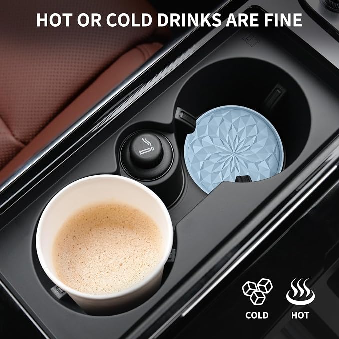 ME.FAN Car Coasters for Cup Holders [4 Pack] - 2.75In Silicone Auto Mug Mats - Universal Non-Slip Recessed Car Interior AccessoriesEther