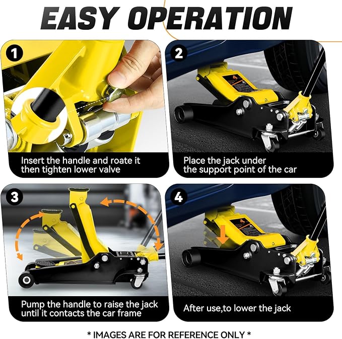 4 Ton Low Profile Floor Jack, Heavy Duty Steel Hydraulic Car Jack with Dual Pistons Quick Lift Pump, Hydraulic Racing Floor Jack, Lifting Range 4.5" to 20", Yellow