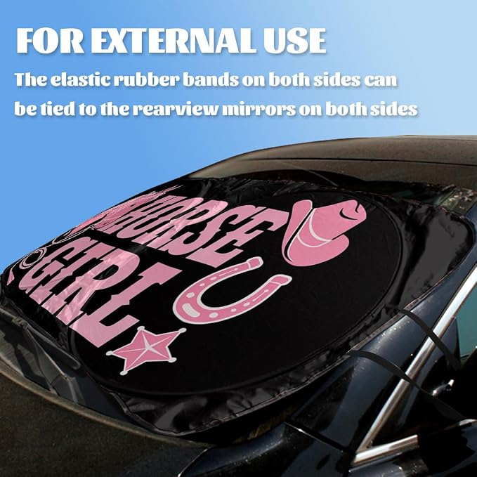 Horse Girl Car Window Sun Shield Cute Pink Cowgirl Western Country Front Window Sun Shade Rays Sun Shade Visor Protector for Car Sedan Truck SUV Accessories 59" L x 31.5" W