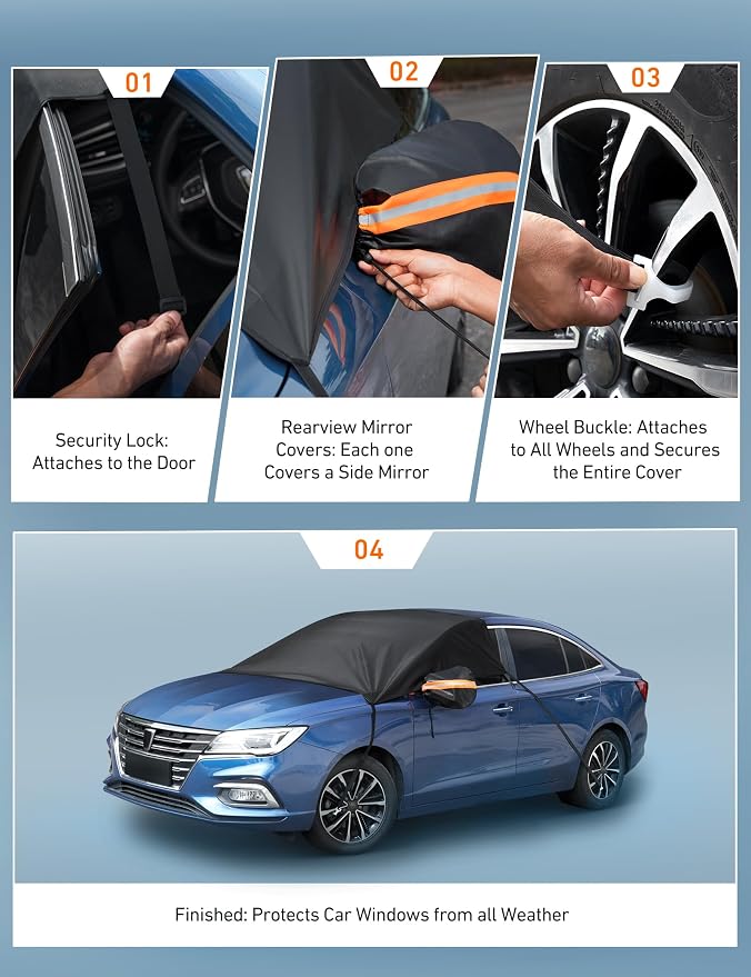 Car Windshield Snow Cover, Windshield Cover for ice and Snow, Frost Windshield Cover for Ice, 2*Removal Side Mirror Protector, Windproof UV Sunshade Cover for Cars, SUVs, Vans