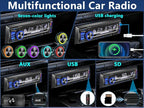 Car Radio Bluetooth Single DIN Car Stereo with Bluetooth,Car Audio with Push to Talk Button for Handsfree Calling,FM/ MP3/EQ/SD/AUX,Dual USB,iOS & Android App Control,7 LED Colors | No CD Player