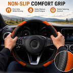 Car Steering Wheel Cover 15 inch, Microfiber PU Leather Elastic Steering Wheel Protector, Anti-Slip Breathable Car Interior Accessories for Most Cars (Orange)