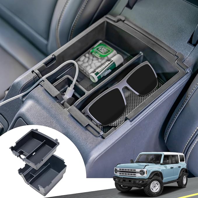 Double-Layer Tray Compatible with 2025 2026 Ford Bronco 4 Doors Automatic Transmission ONLY, Full Size Bronco 2PCS Console Organizer (Not for Manual Transmission & 2 Doors & Bronco Sport)