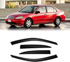 Window Visors for Honda Civic 2001-2005 4-Door Sedan, Outside-Mount Rain Guards Shields Vent Deflector Shade Dark Smoke 01 02 03 04 05, Tape-On, 4PCS