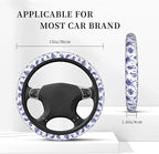 Floral Steering Wheel Cover Car Elastic Steering Wheel Protector | Blue White Anti-Slip Breathable Car Accessories Interior for Women Men Universal 15 Inch Fit Auto SUVs Vans Truck